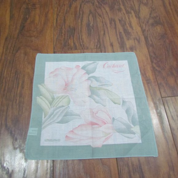 Vintage Anais Anais Cacharel White Peach Jade Green Hankie Handkerchief 10 in - Picture 1 of 4